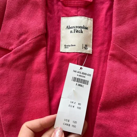 Abercrombie Hot Pink Linen Blend Boyfriend Blazer Size XS NWT - Picture 11 of 12
